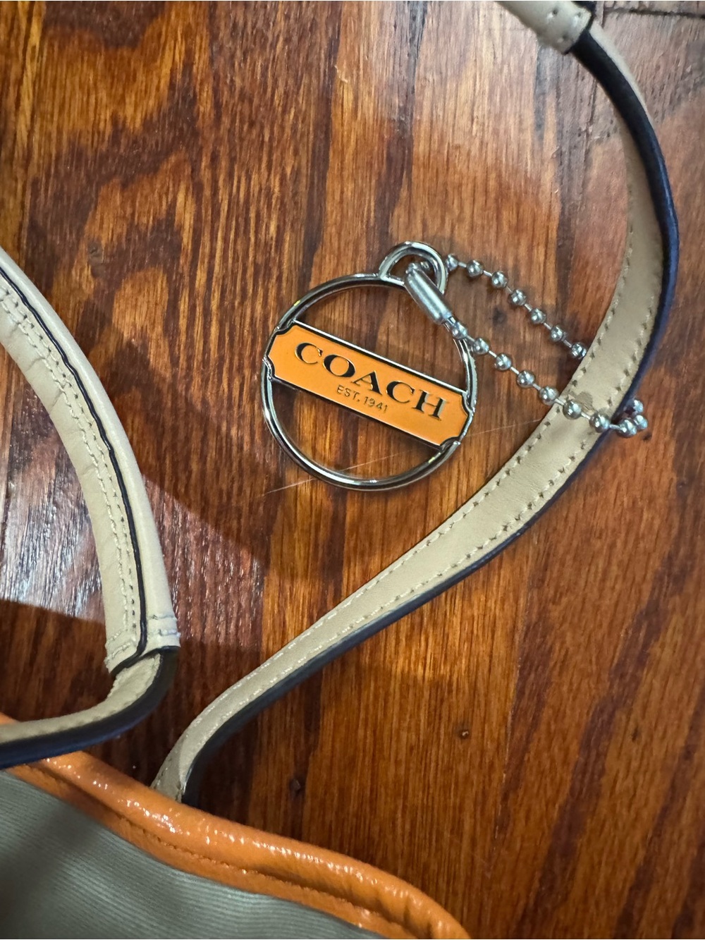 Coach Pink Signature Stripe Tote with Orange Accent - Picture 4 of 5